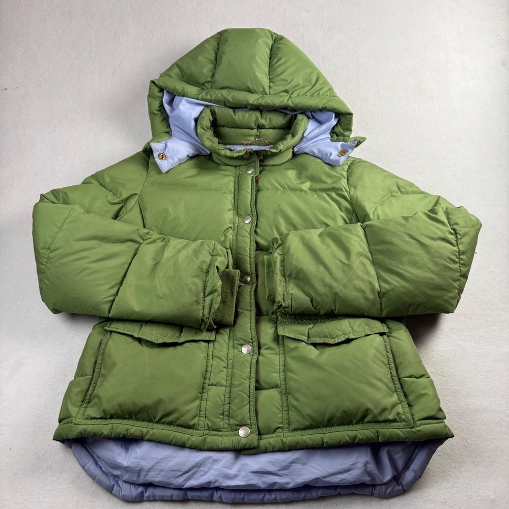 J.Crew Womens Green Down Puffer Jacket Detachable Hood Size M RN77388